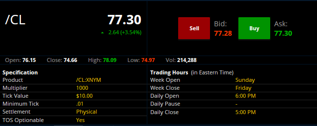 Crude Oil (/CL) Specifications