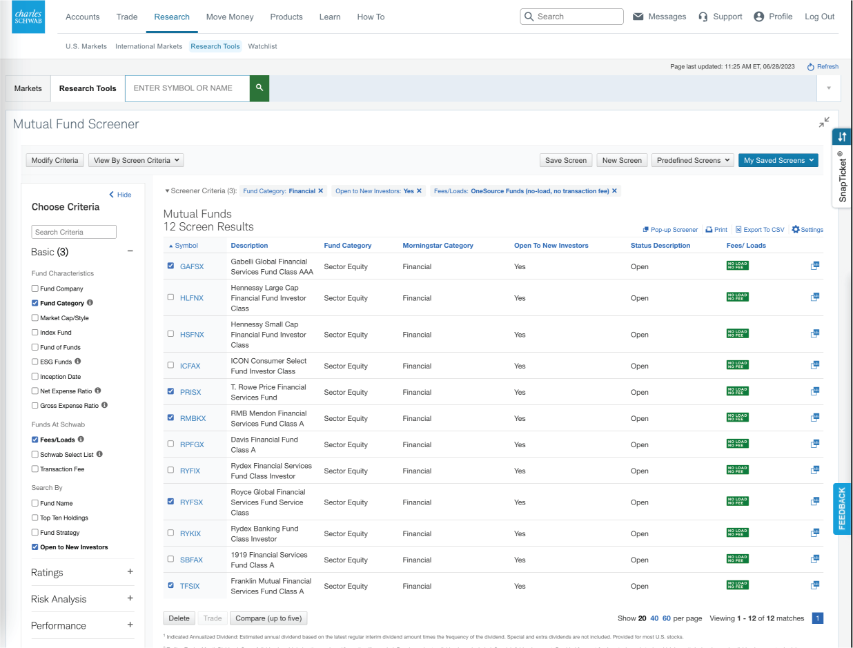 Image demonstrates how to save a screen on Schwab.com, using the Mutual Fund Screener as an example.