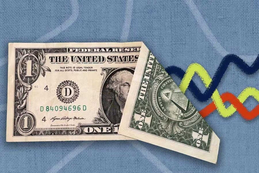 Dollar bill with chart lines coming out of it.