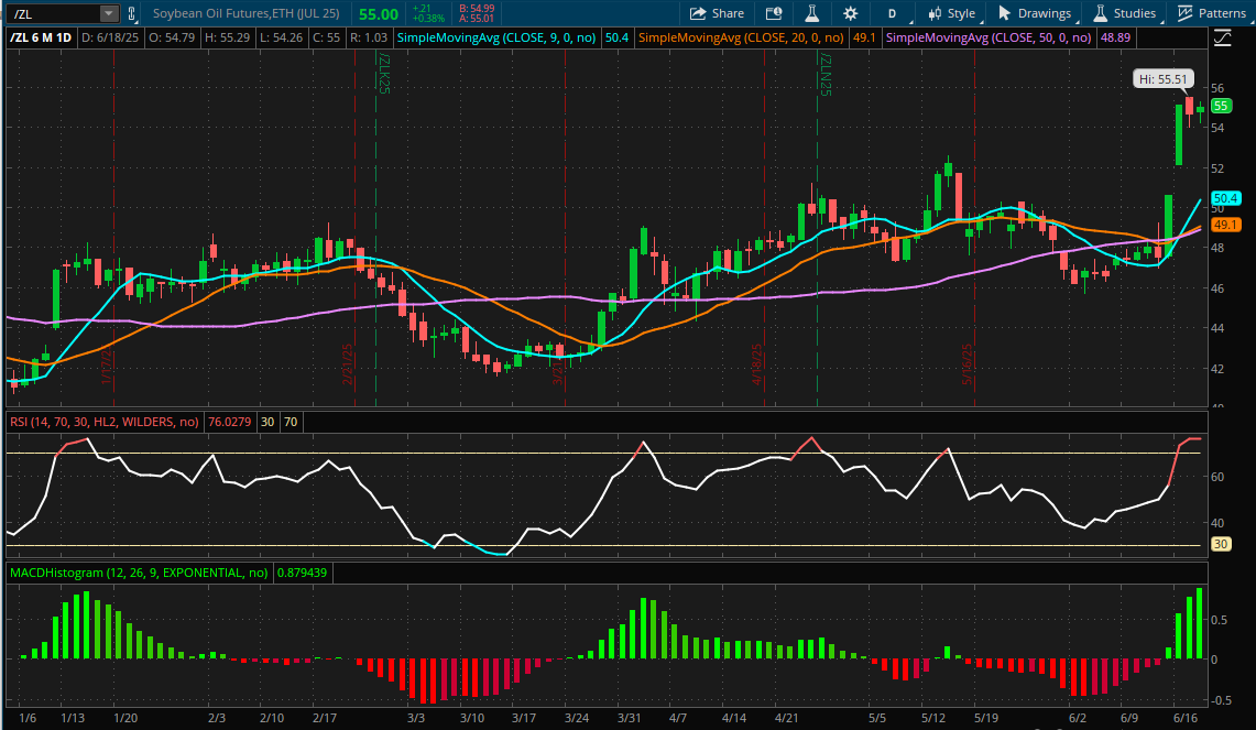 Soybean Oil Futures Six-Month Daily Chart