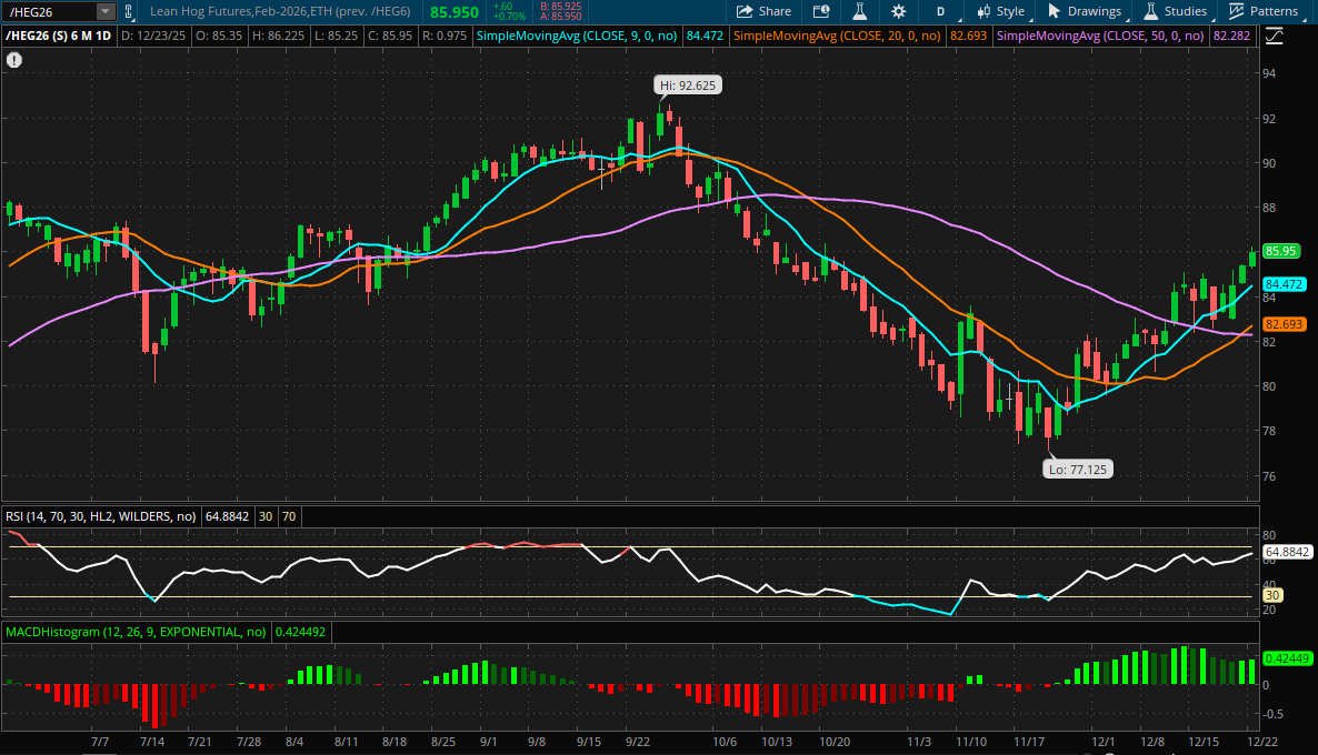 Lean Hog Futures February 2026 6-Month Daily Chart