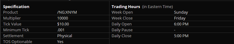 Natural Gas April 2026 (/NGJ26) Specifications