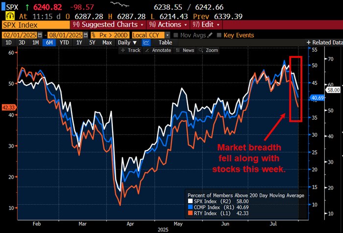 Market breadth fell along with stocks this week.