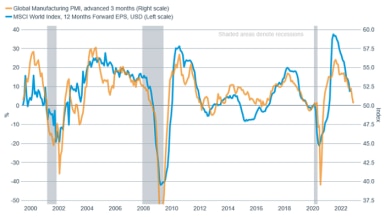 The drop in the global manufacturing PMI portends a potential drop in forward earnings forecasts.